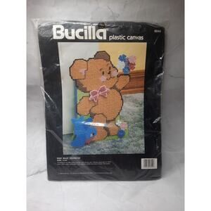 Vintage Bucilla Plastic Canvas Kit Baby Bear Doorstop 6044 7x10